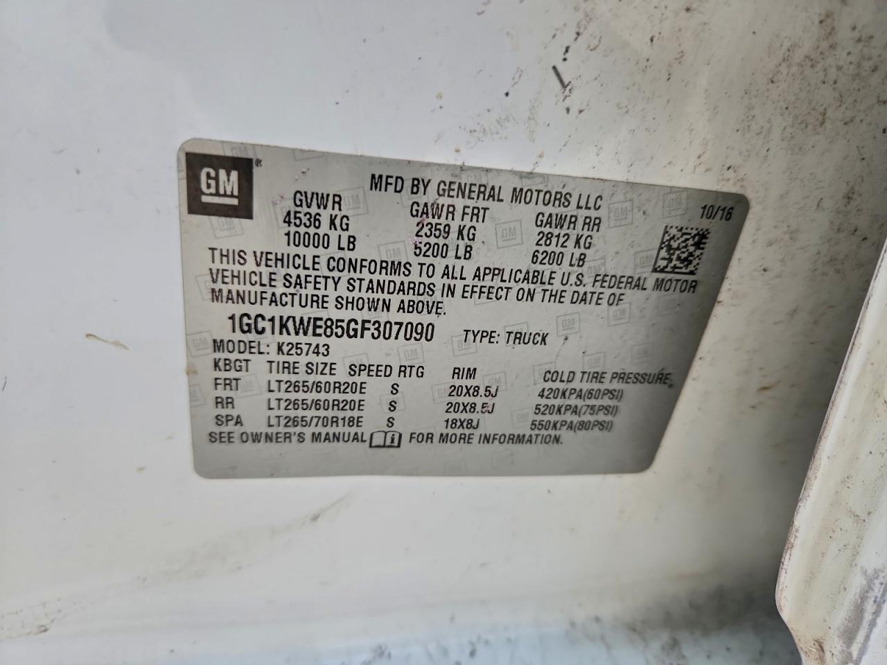 2016 Chevrolet Silverado K2500 Heavy Duty Ltz VIN: 1GC1KWE85GF307090 Lot: 94668405