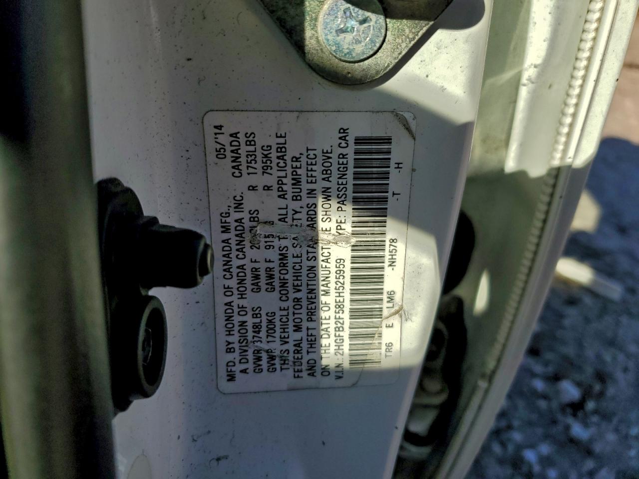 2014 Honda Civic Lx VIN: 2HGFB2F58EH525959 Lot: 94015385