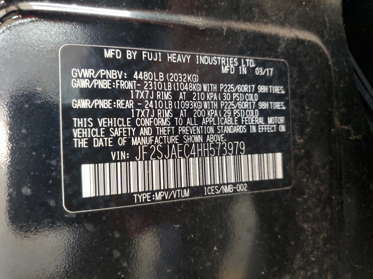 2017 Subaru Forester 2.5I Premium VIN: JF2SJAEC4HH573979 Lot: 93844835