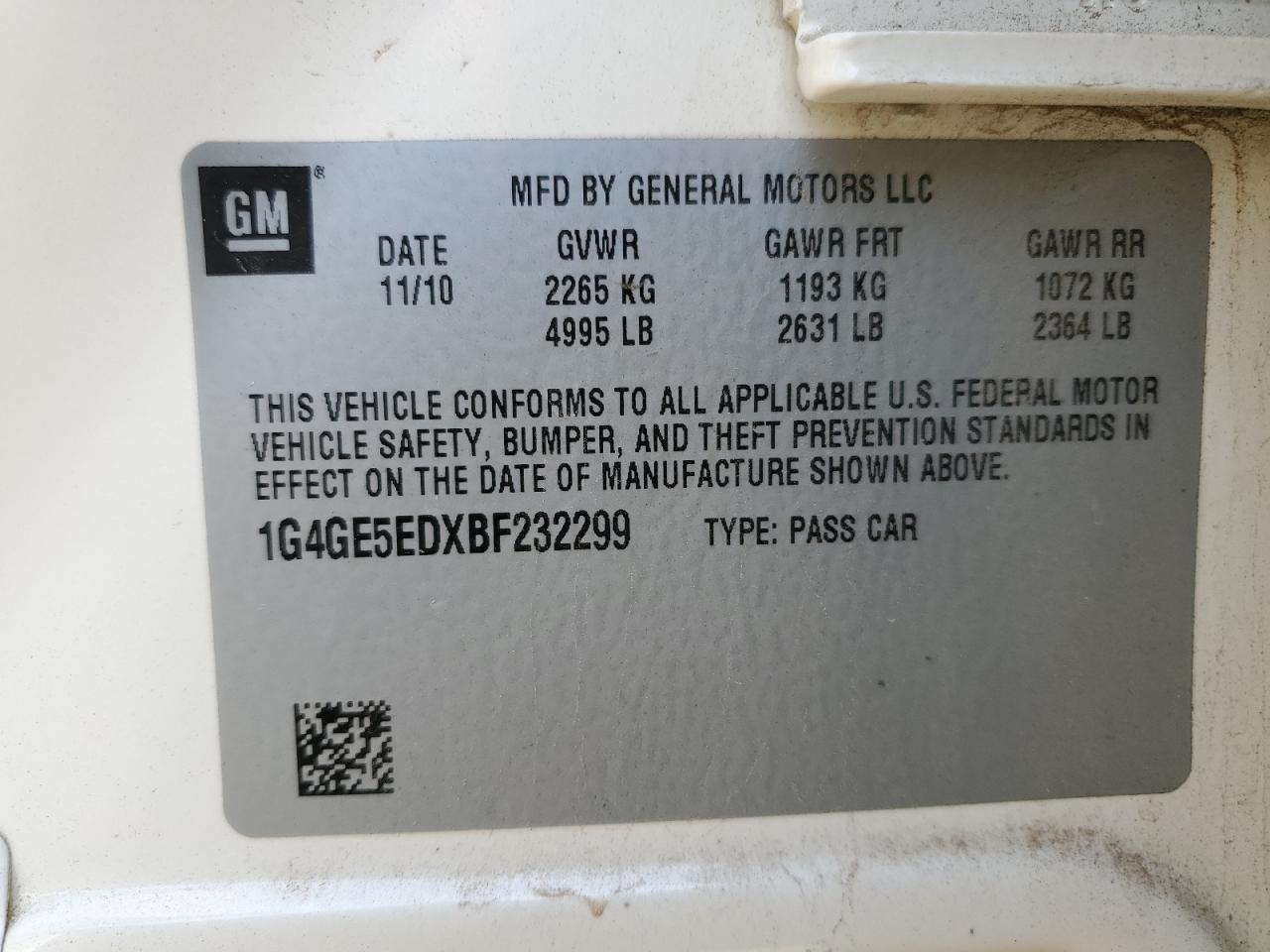 2011 Buick Lacrosse Cxs VIN: 1G4GE5EDXBF232299 Lot: 93116895