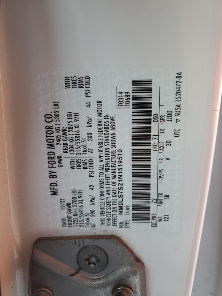 2022 Ford Transit Connect Xl VIN: NM0LS7S21N1519510 Lot: 90030915