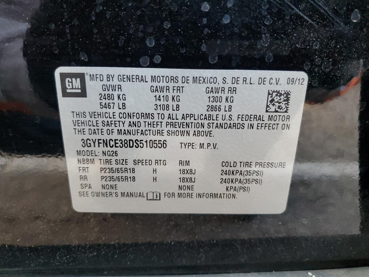 2013 Cadillac Srx Luxury Collection VIN: 3GYFNCE38DS510556 Lot: 92737995