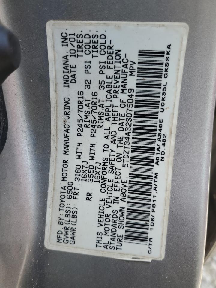 2002 Toyota Sequoia Sr5 VIN: 5TDZT34A32S075049 Lot: 92073065