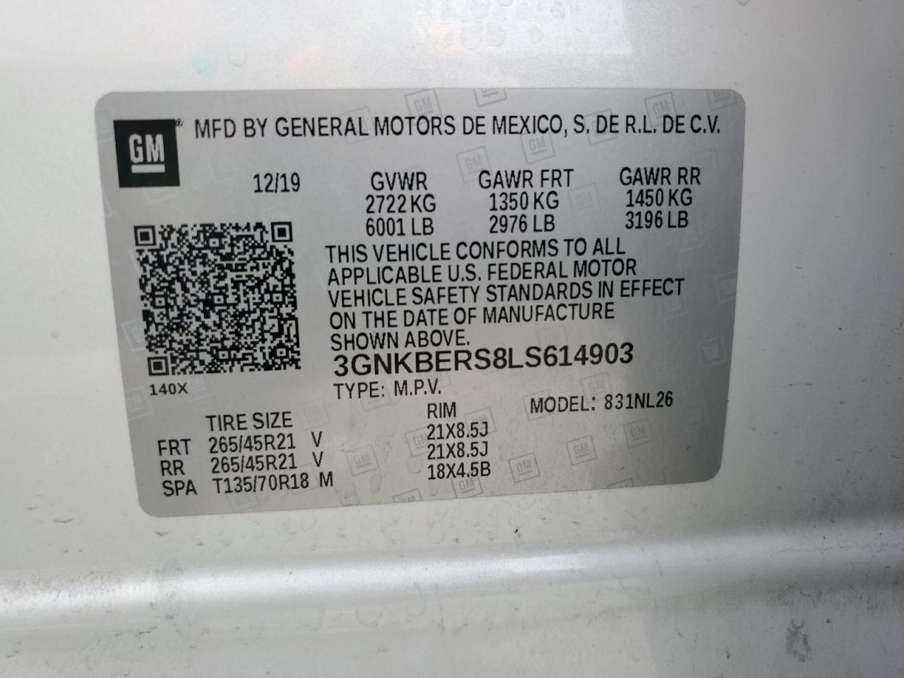 2020 Chevrolet Blazer Rs VIN: 3GNKBERS8LS614903 Lot: 93038045