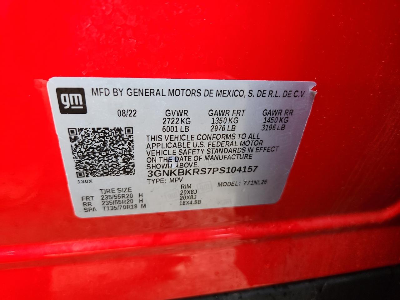 2023 Chevrolet Blazer Rs VIN: 3GNKBKRS7PS104157 Lot: 93508475