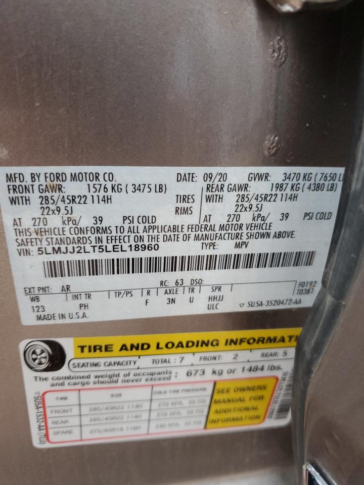 2020 Lincoln Navigator Reserve VIN: 5LMJJ2LT5LEL18960 Lot: 92627335