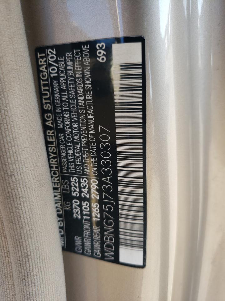 2003 Mercedes-Benz S 500 VIN: WDBNG75J73A330307 Lot: 91046815