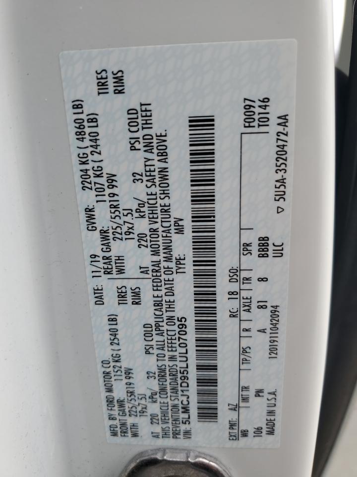 2020 Lincoln Corsair VIN: 5LMCJ1D95LUL07095 Lot: 93433105