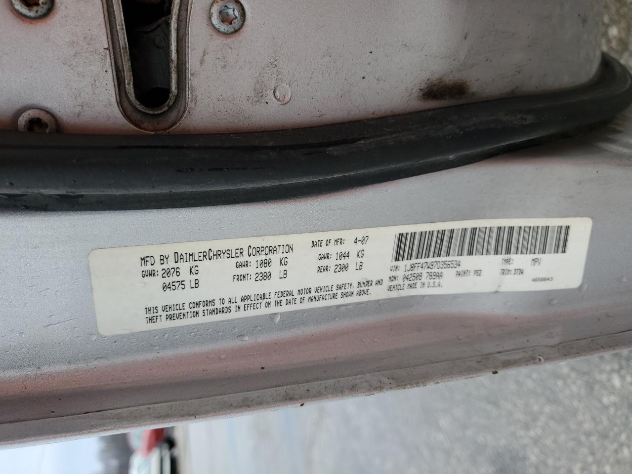 2007 Jeep Compass VIN: 1J8FF47W97D356534 Lot: 93252415