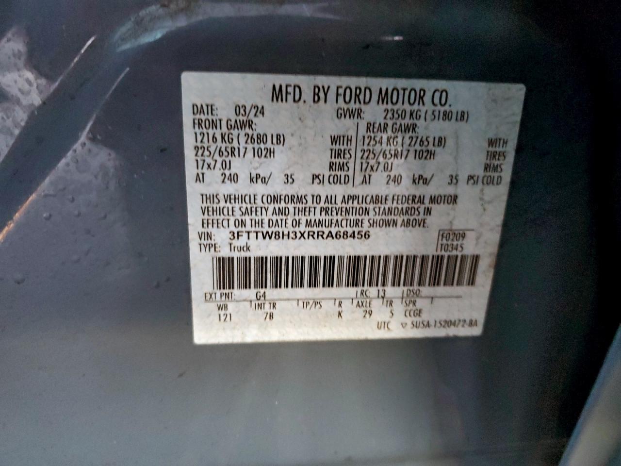 2024 Ford Maverick Xlt VIN: 3FTTW8H3XRRA68456 Lot: 94573645