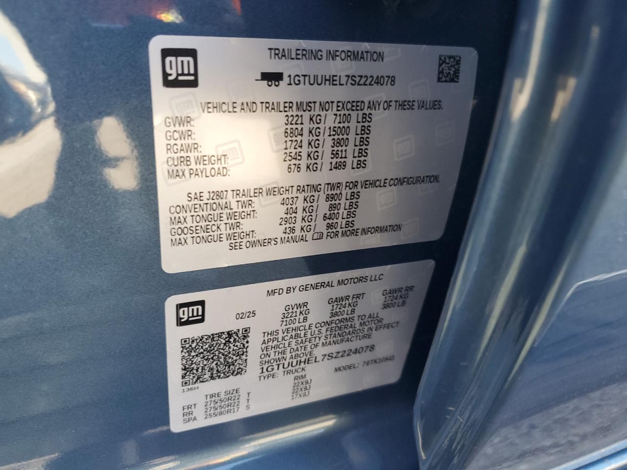 2025 GMC Sierra K1500 Denali Ultimate VIN: 1GTUUHEL7SZ224078 Lot: 90940455