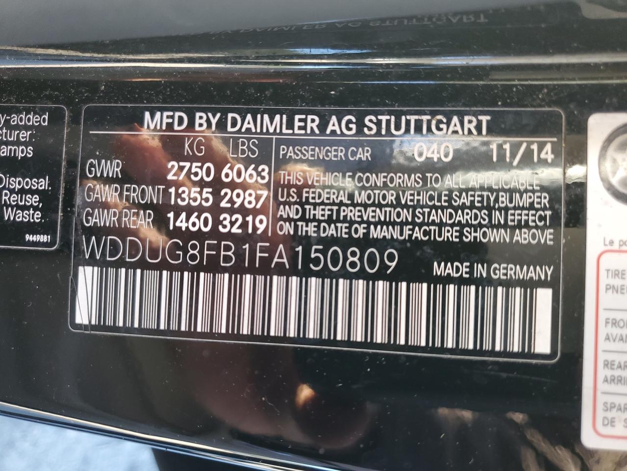 2015 Mercedes-Benz S 550 4Matic VIN: WDDUG8FB1FA150809 Lot: 93247785
