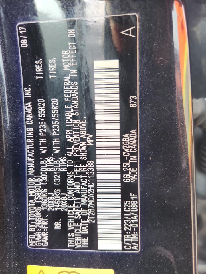 2017 Lexus Rx 350 Base VIN: 2T2BZMCA2HC113388 Lot: 93346835