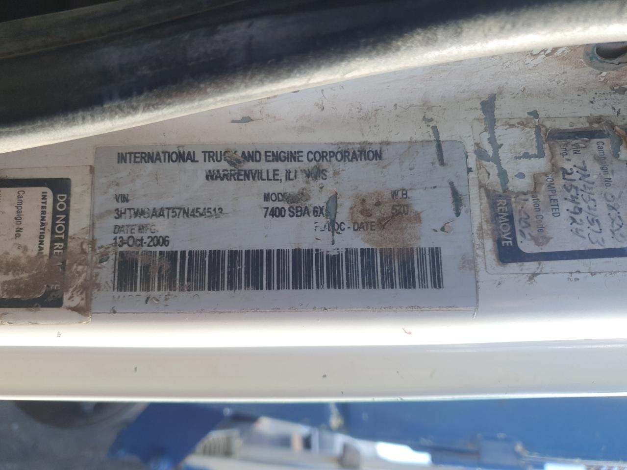 2007 International 7000 7400 VIN: 3HTWGAAT57N454513 Lot: 93046115