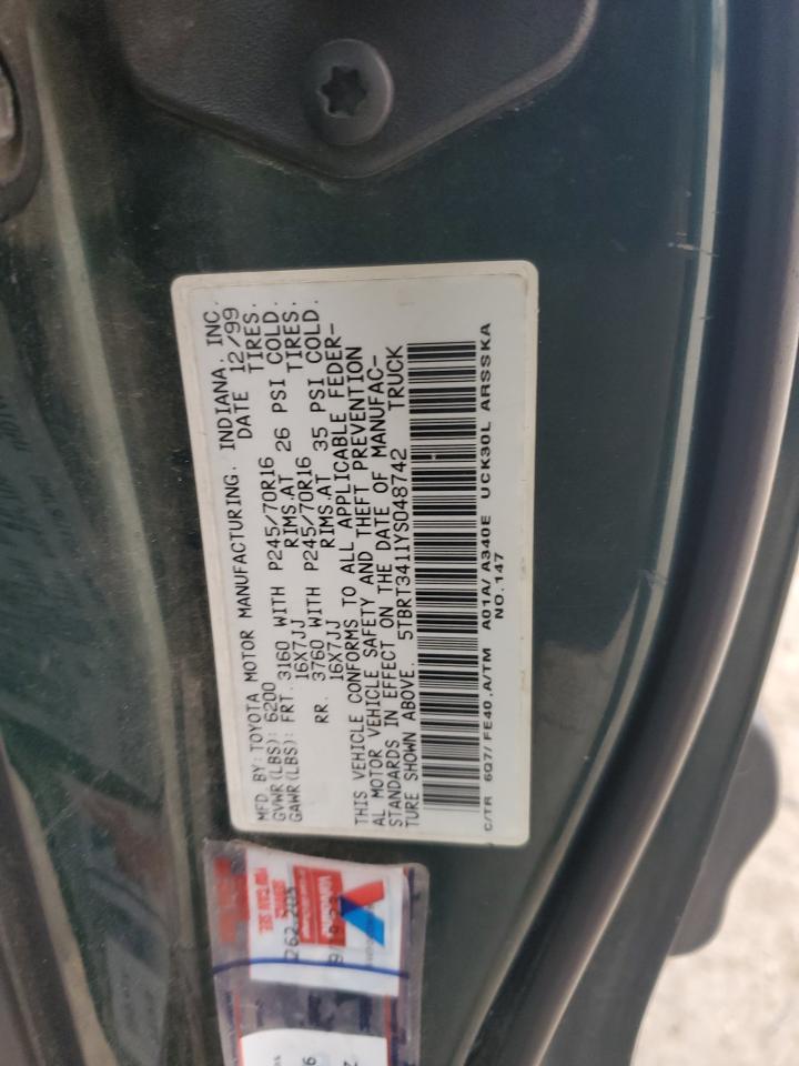 2000 Toyota Tundra Access Cab VIN: 5TBRT3411YS048742 Lot: 92304815