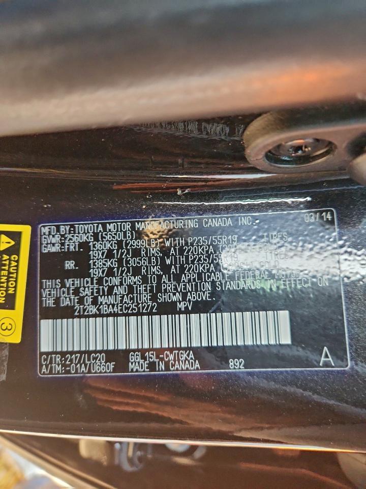 2014 Lexus Rx 350 Base VIN: 2T2BK1BA4EC251272 Lot: 94432135