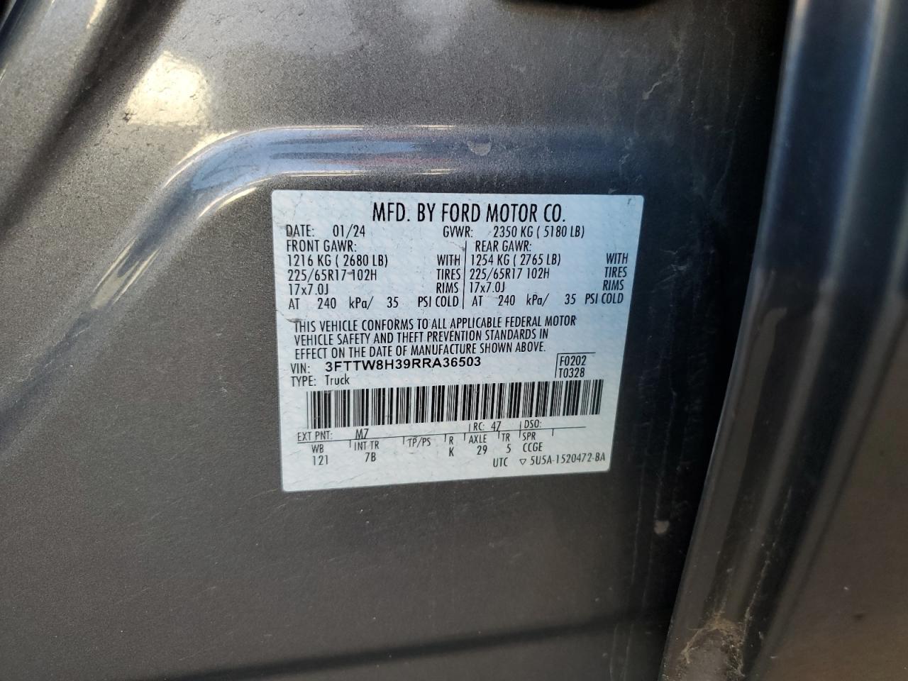 2024 Ford Maverick Xlt VIN: 3FTTW8H39RRA36503 Lot: 91638495