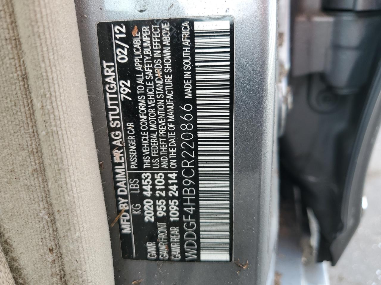 2012 Mercedes-Benz C 250 VIN: WDDGF4HB9CR220866 Lot: 91964665