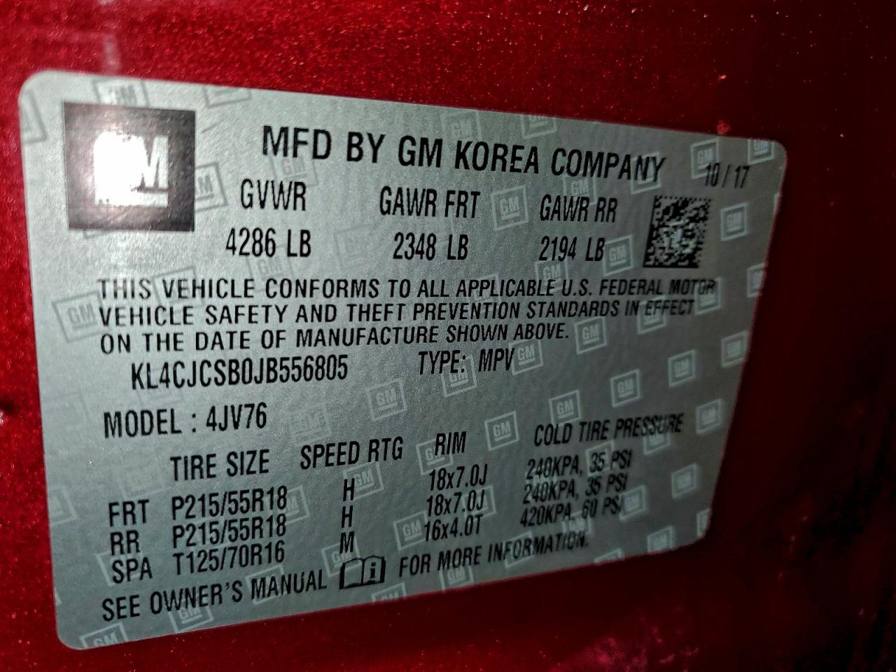 2018 Buick Encore Essence VIN: KL4CJCSB0JB556805 Lot: 94403725