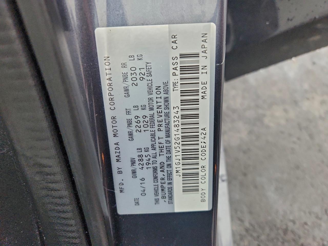 2016 Mazda 6 Touring VIN: JM1GJ1V52G1483243 Lot: 93472605