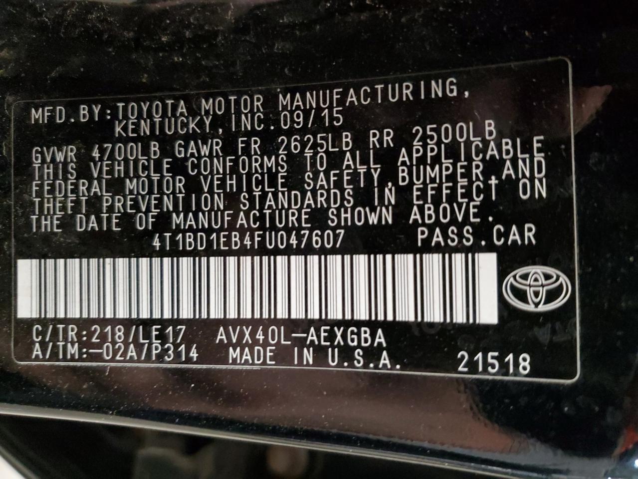 2015 Toyota Avalon Hybrid VIN: 4T1BD1EB4FU047607 Lot: 92370775