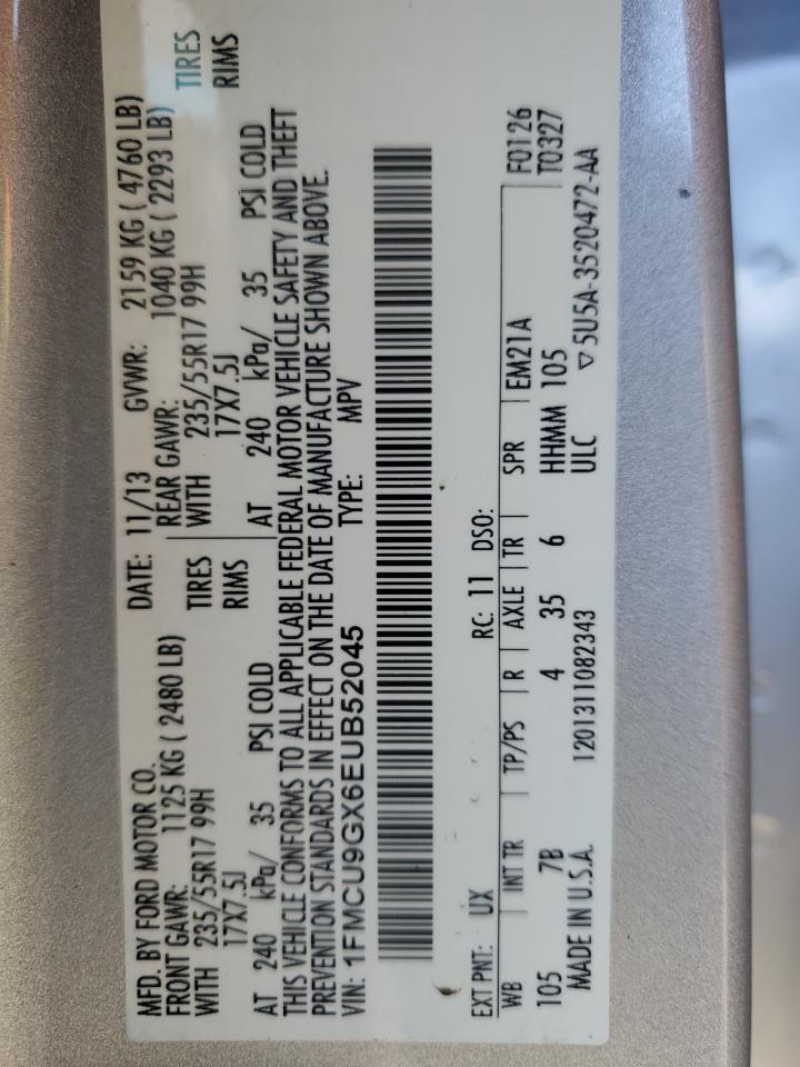 2014 Ford Escape Se VIN: 1FMCU9GX6EUB52045 Lot: 92341075