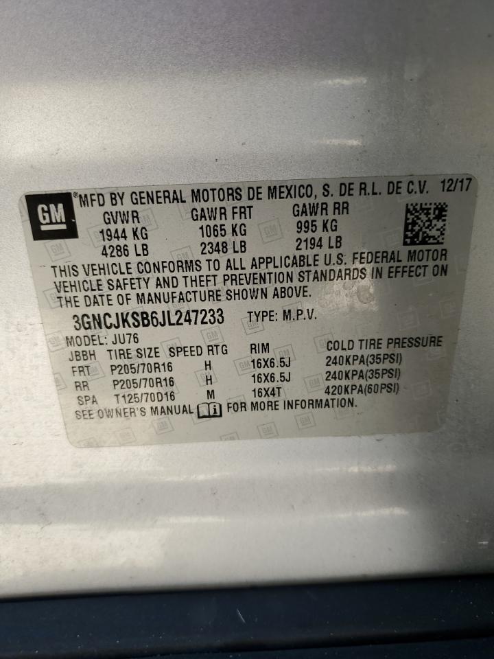 2018 Chevrolet Trax Ls VIN: 3GNCJKSB6JL247233 Lot: 92205405