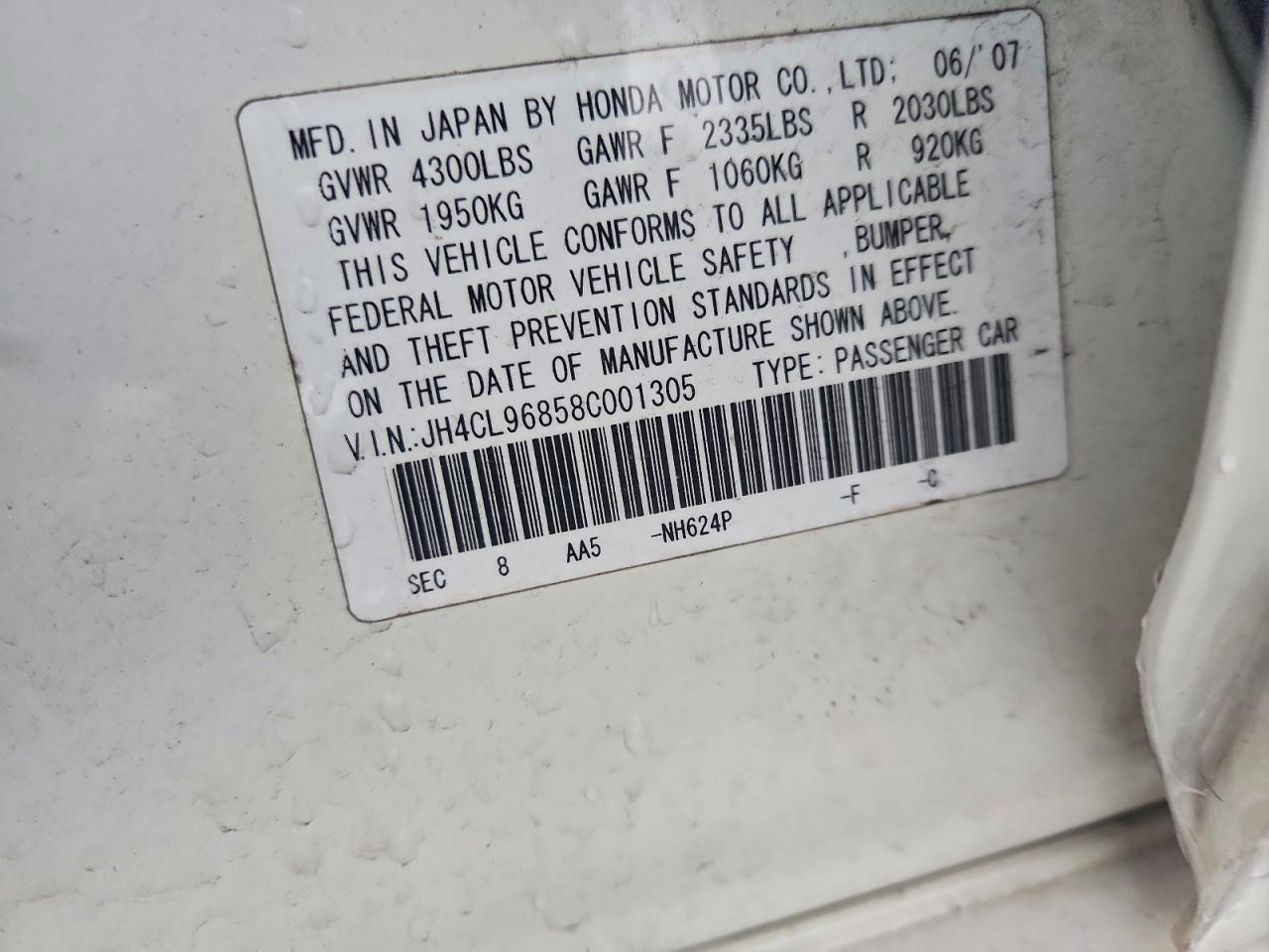 2008 Acura Tsx VIN: JH4CL96858C001305 Lot: 93942045