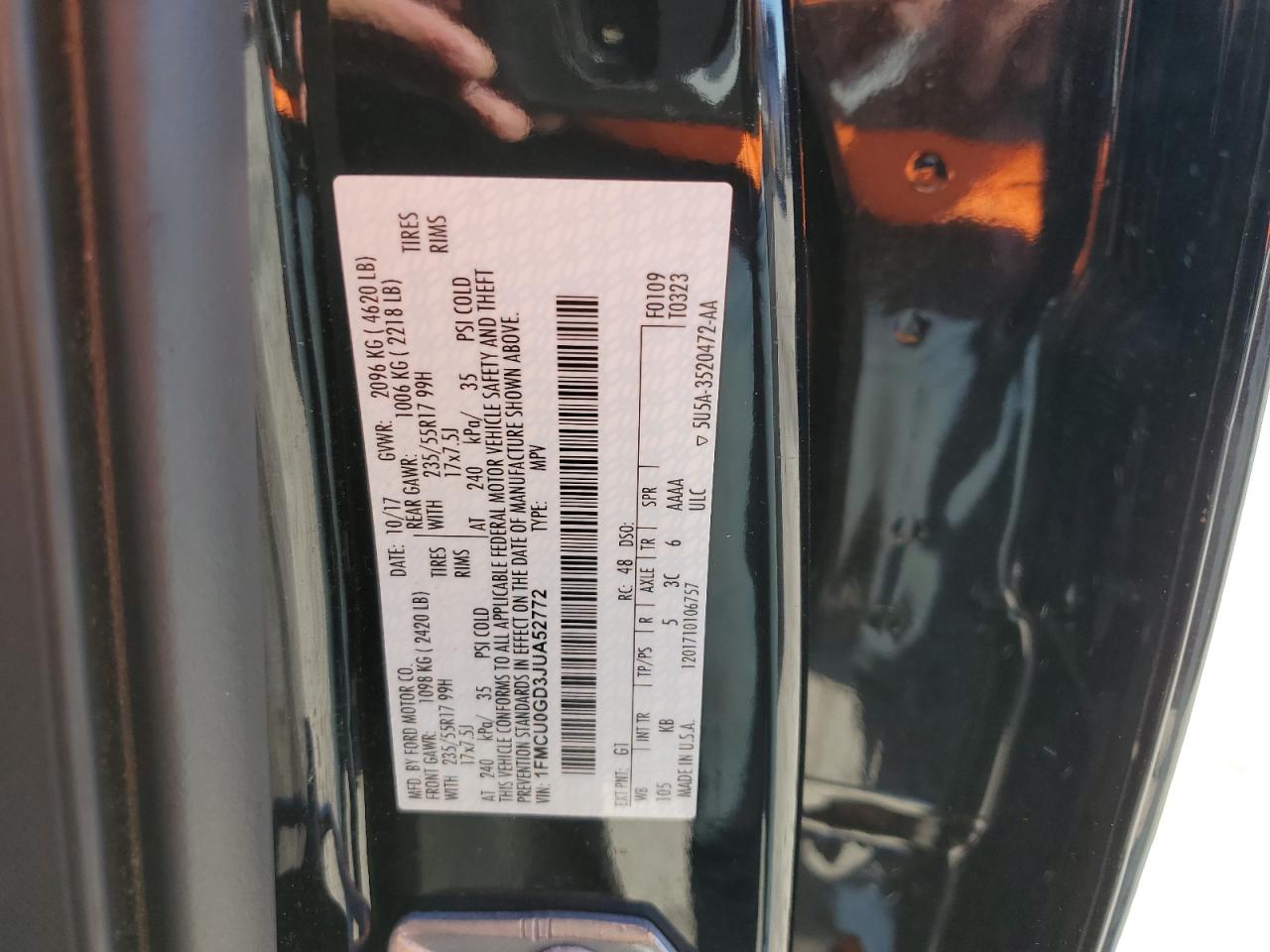 2018 Ford Escape Se VIN: 1FMCU0GD3JUA52772 Lot: 92889955