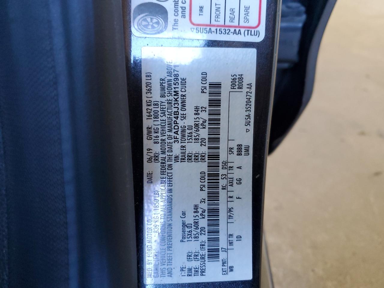 2019 Ford Fiesta Se VIN: 3FADP4BJ3KM159871 Lot: 91863845