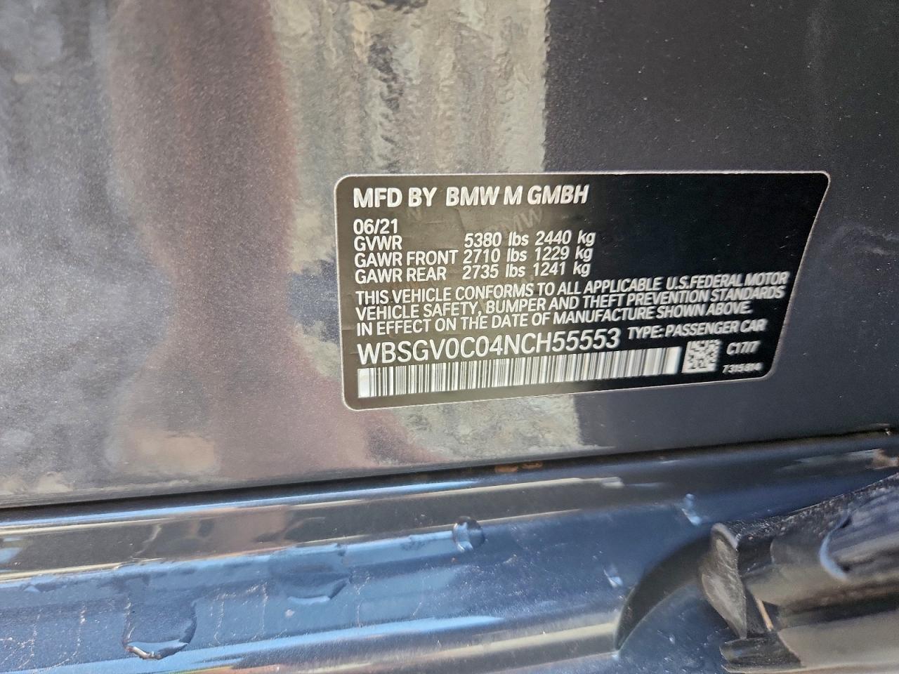 2022 BMW M8 VIN: WBSGV0C04NCH55553 Lot: 94330365