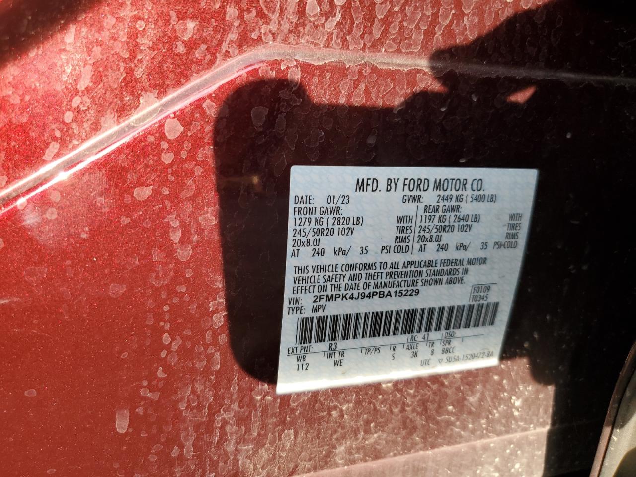 2023 Ford Edge Sel VIN: 2FMPK4J94PBA15229 Lot: 91696815