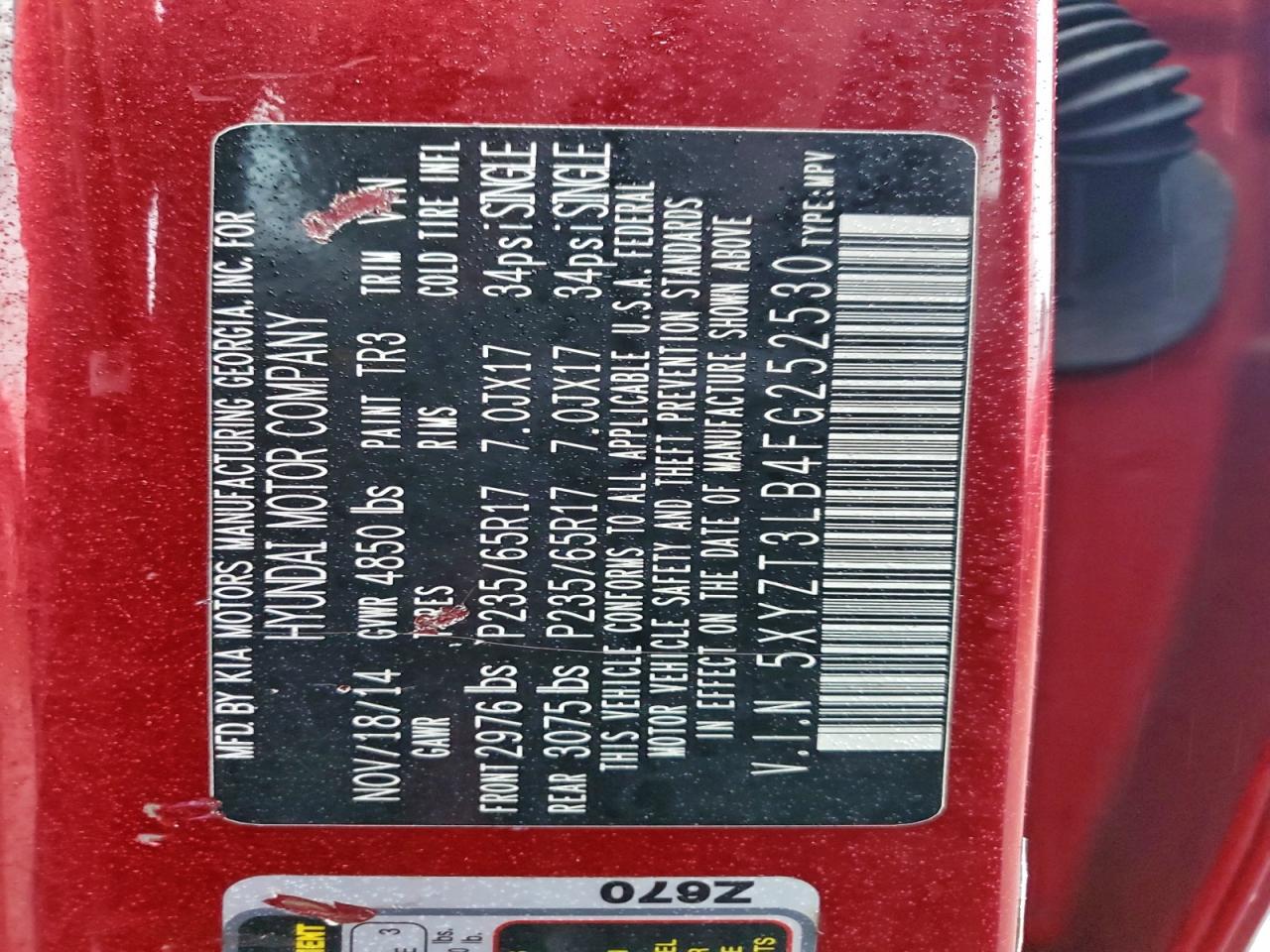 2015 Hyundai Santa Fe Sport VIN: 5XYZT3LB4FG252530 Lot: 94504475