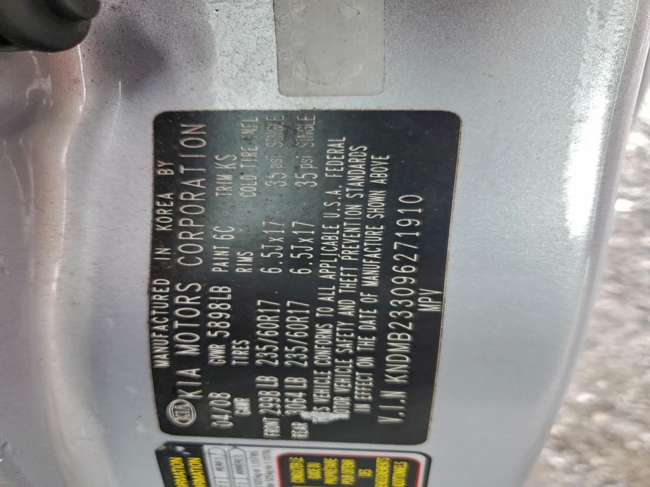 2009 Kia Sedona Ex VIN: KNDMB233096271910 Lot: 94263415