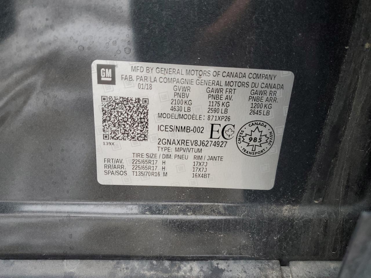 2018 Chevrolet Equinox Ls VIN: 2GNAXREV8J6274927 Lot: 92281205