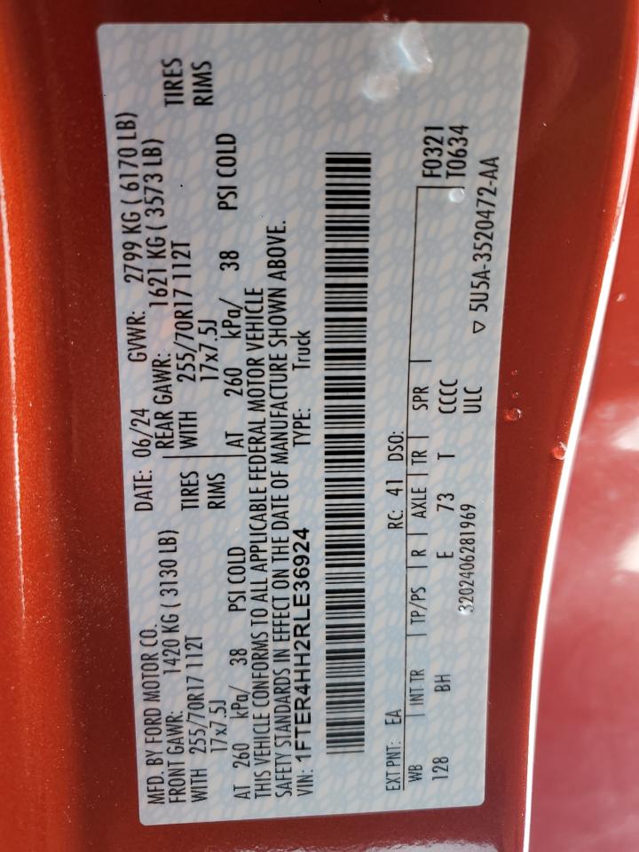 2024 Ford Ranger Xlt VIN: 1FTER4HH2RLE36924 Lot: 92010005