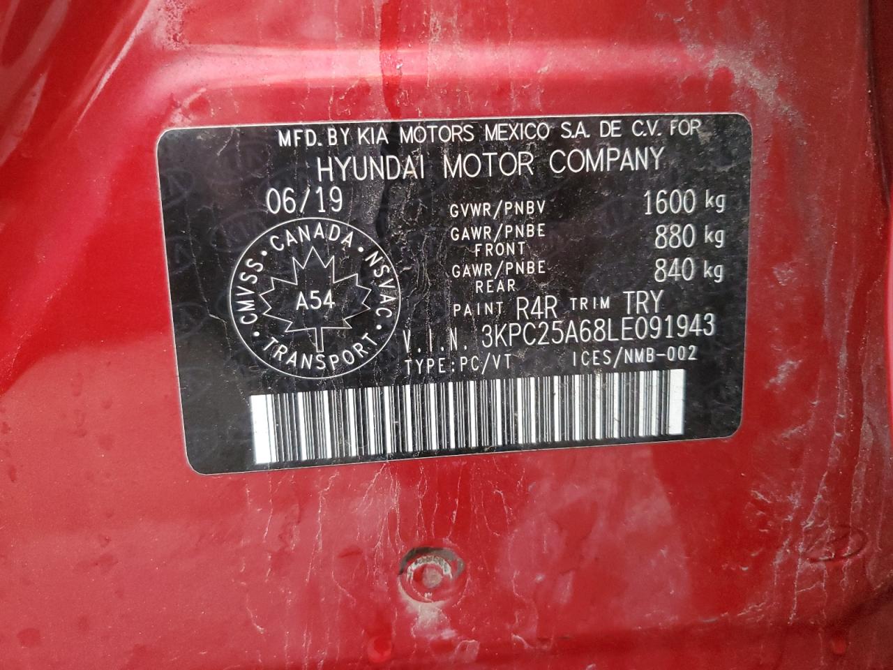 2020 Hyundai Accent Se VIN: 3KPC25A68LE091943 Lot: 91782965