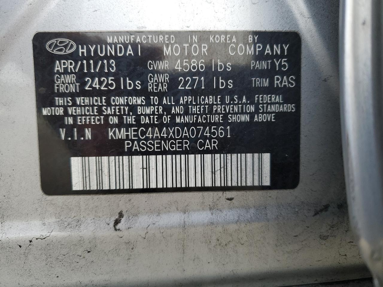 2013 Hyundai Sonata Hybrid VIN: KMHEC4A4XDA074561 Lot: 93371055
