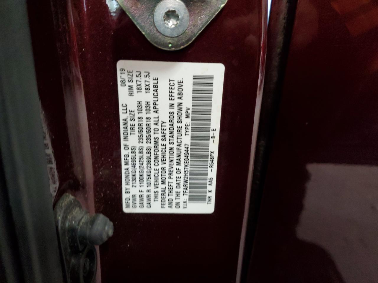 2019 Honda Cr-V Ex VIN: 7FARW2H57KE049447 Lot: 92484985