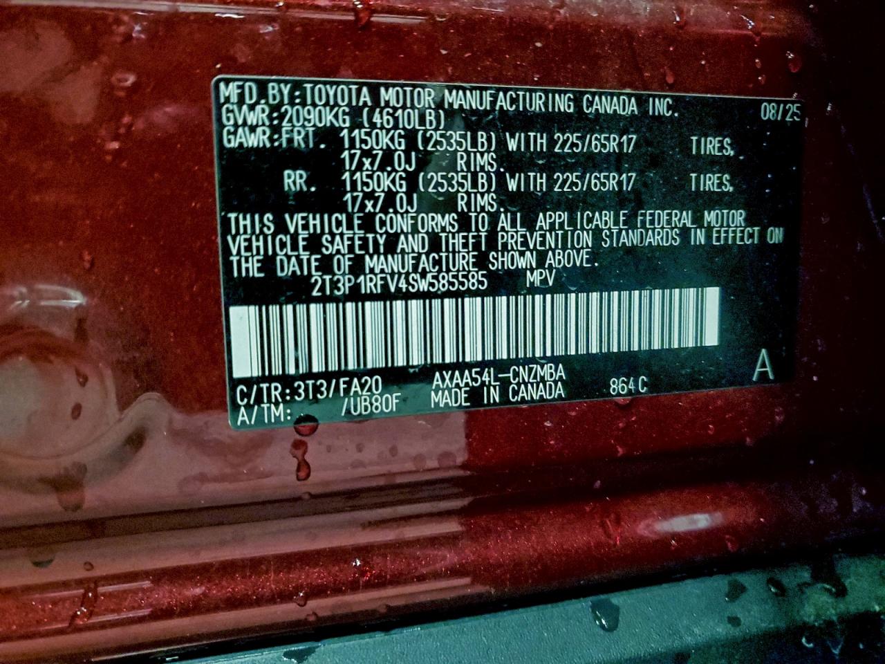 2025 Toyota Rav4 Xle VIN: 2T3P1RFV4SW585585 Lot: 94373665