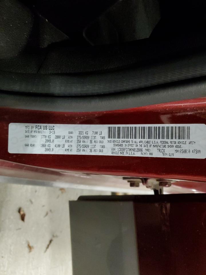 2019 Ram 1500 Laramie VIN: 1C6SRFDT0KN812806 Lot: 90833235