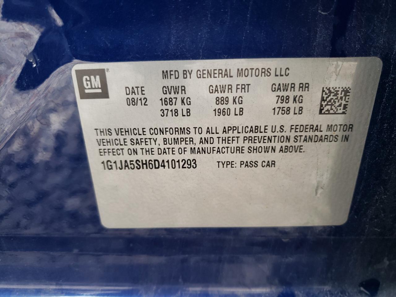 2013 Chevrolet Sonic Ls VIN: 1G1JA5SH6D4101293 Lot: 92891655