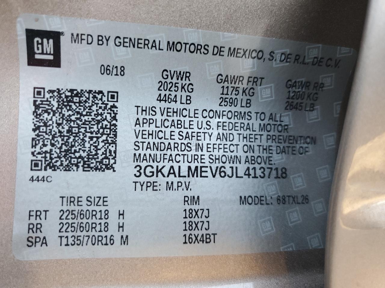 2018 GMC Terrain Sle VIN: 3GKALMEV6JL413718 Lot: 92930425