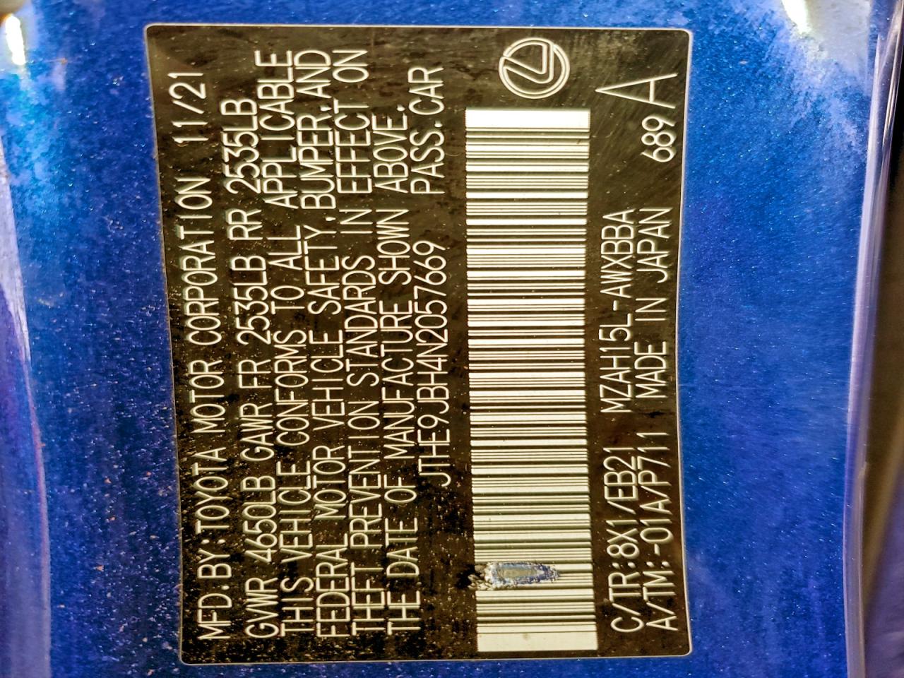 2022 Lexus Ux 250H Base VIN: JTHE9JBH4N2057669 Lot: 93826795