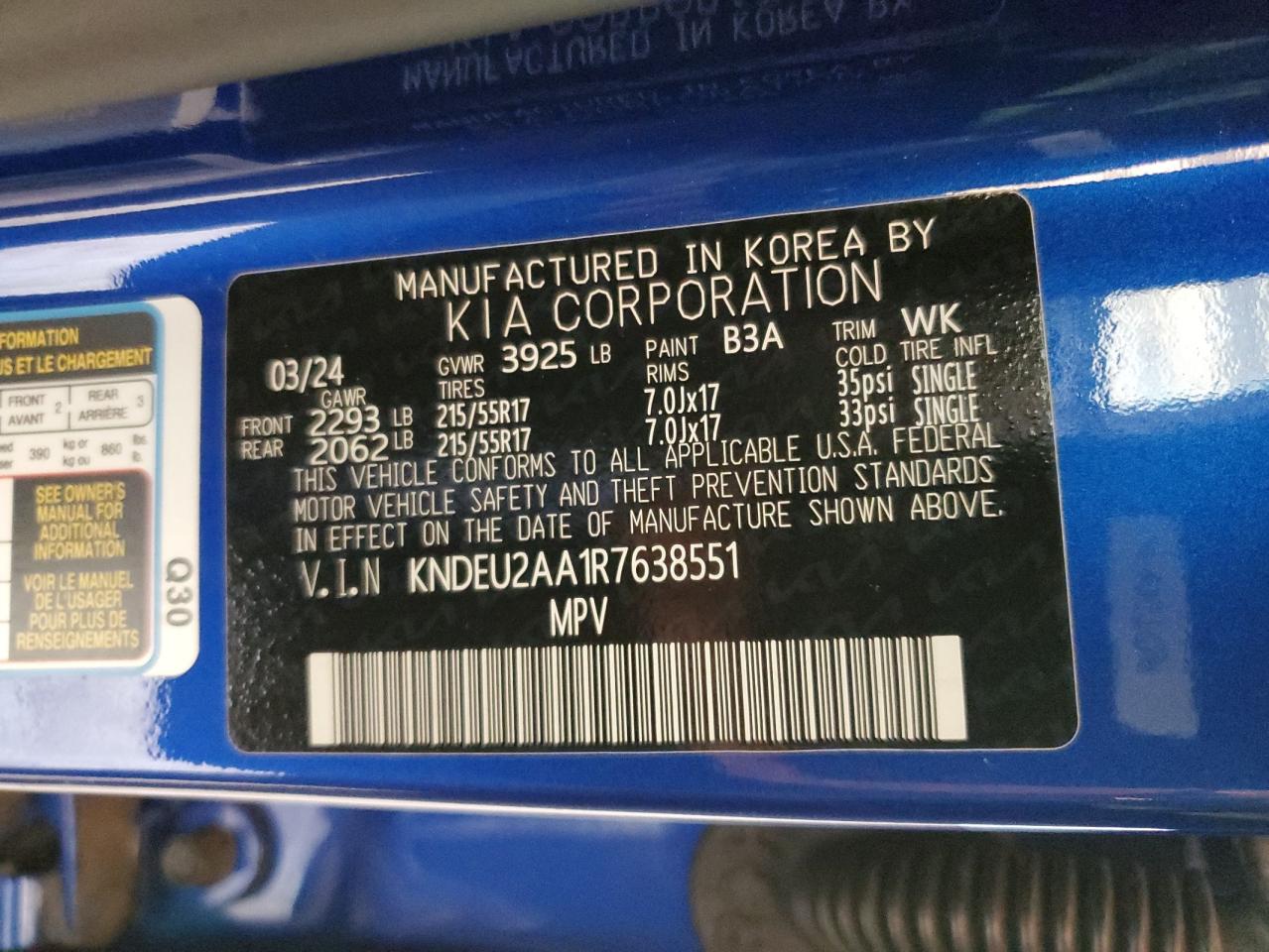 2024 Kia Seltos S VIN: KNDEU2AA1R7638551 Lot: 91323175