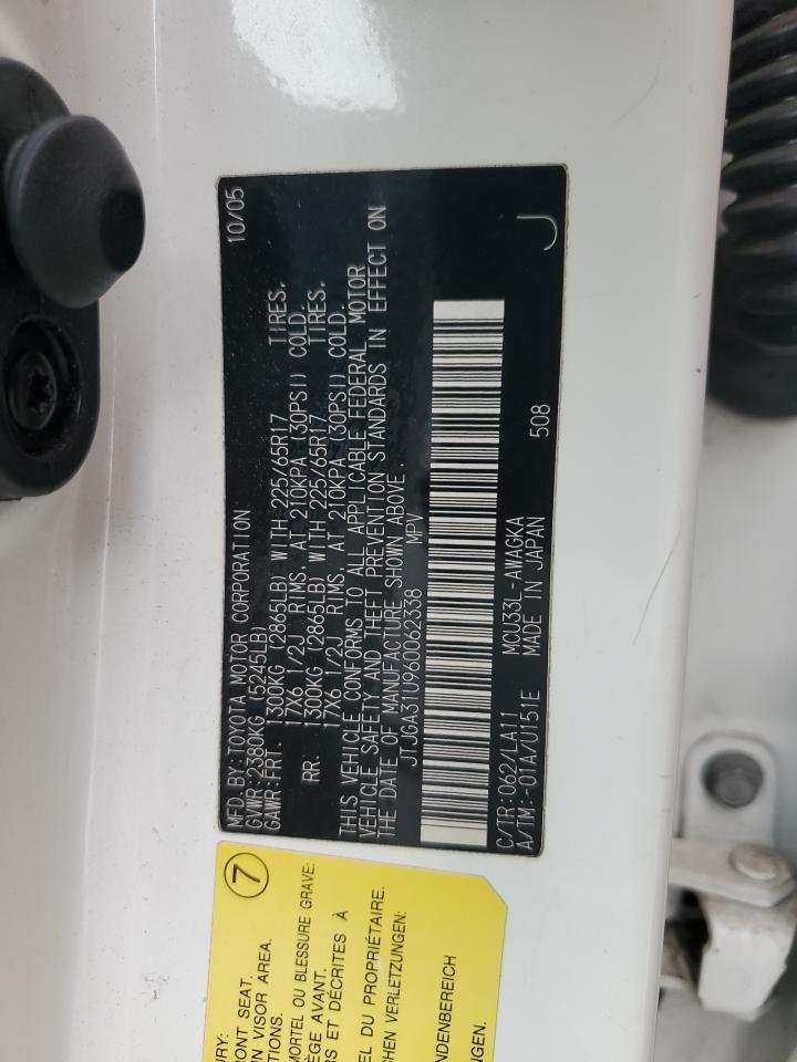 2006 Lexus Rx 330 VIN: JTJGA31U960062338 Lot: 92692165