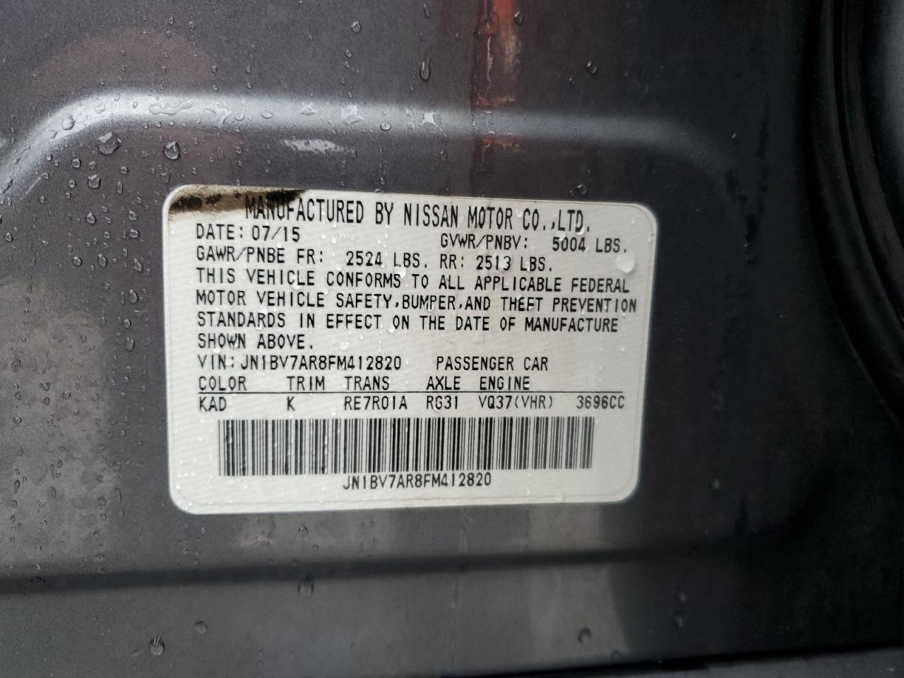 2015 Infiniti Q50 Base VIN: JN1BV7AR8FM412820 Lot: 92178825