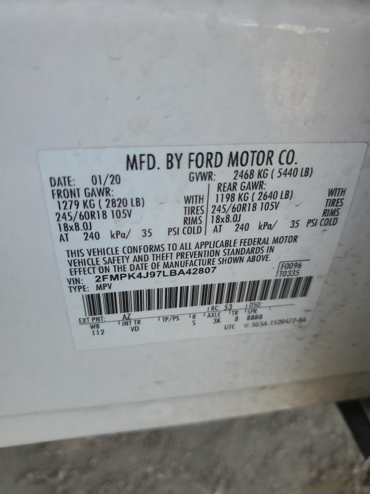 2020 Ford Edge Sel VIN: 2FMPK4J97LBA42807 Lot: 91439585