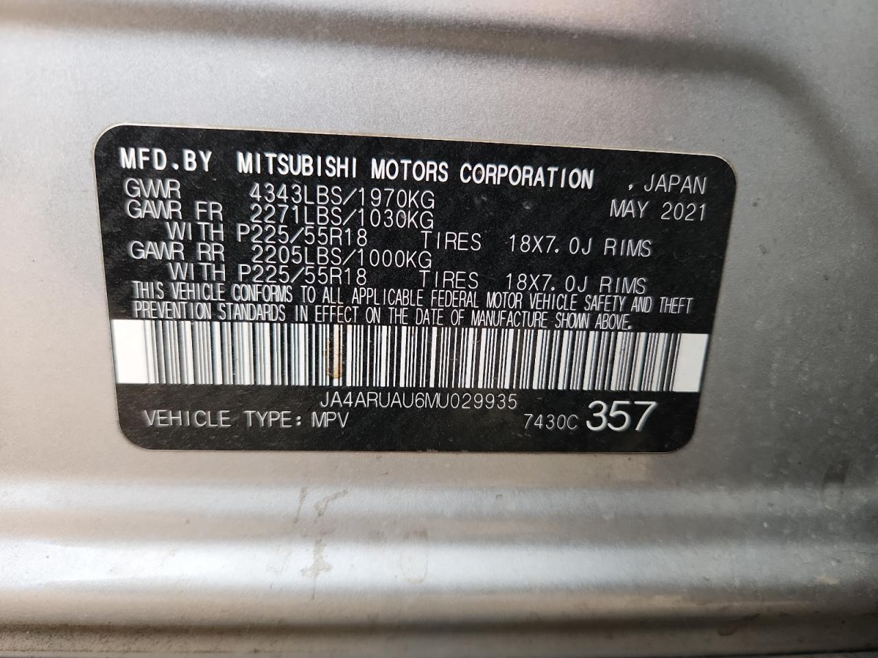 2021 Mitsubishi Outlander Sport Es VIN: JA4ARUAU6MU029935 Lot: 92453085