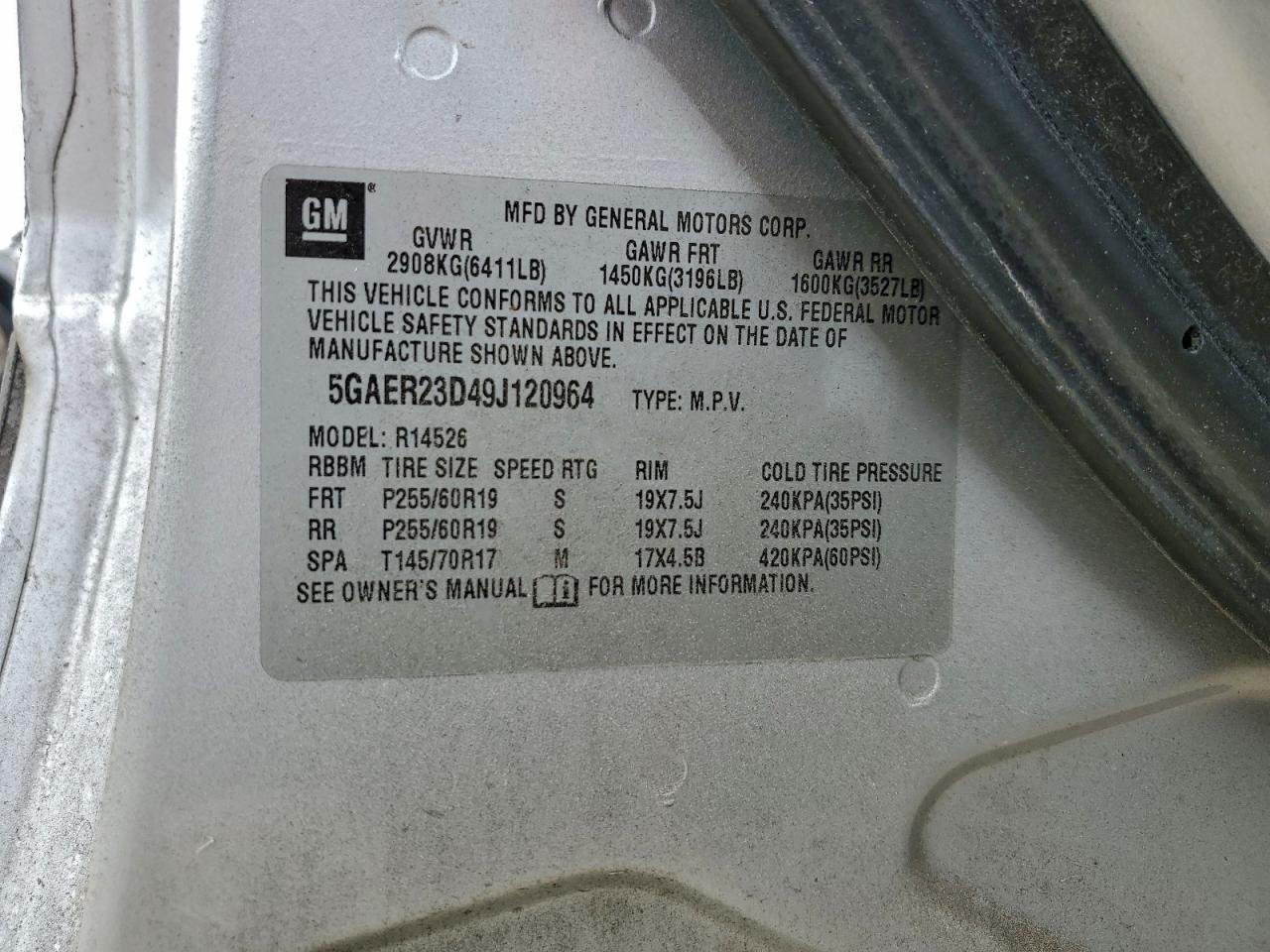 2009 Buick Enclave Cxl VIN: 5GAER23D49J120964 Lot: 93230545